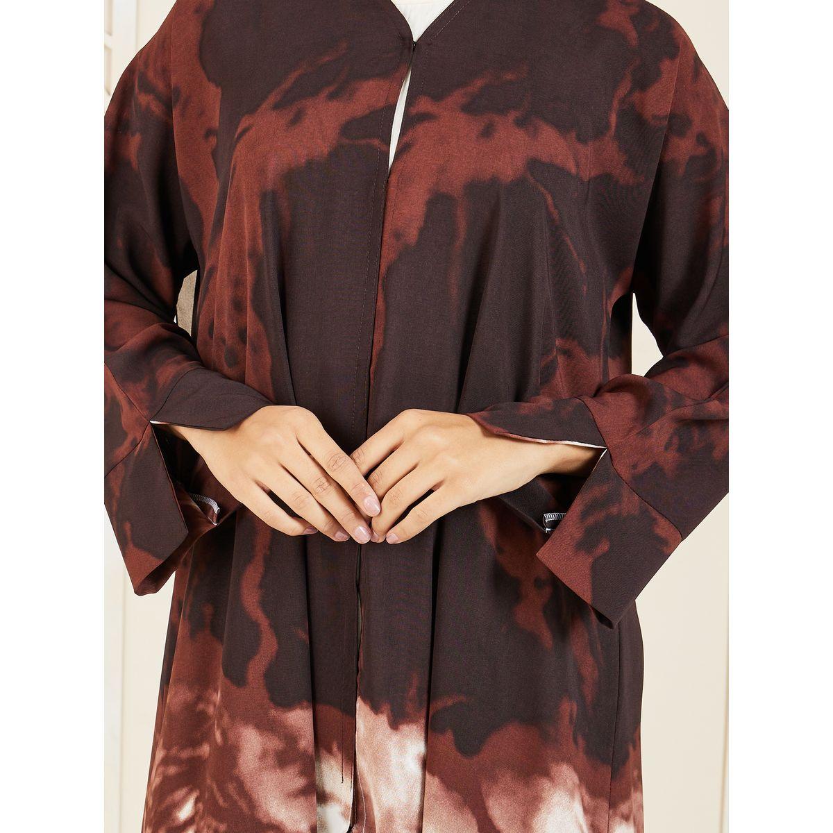 Modiste X Styli  Marble Print Button Closure Abaya-women-arabicclothing-abayas-image-5