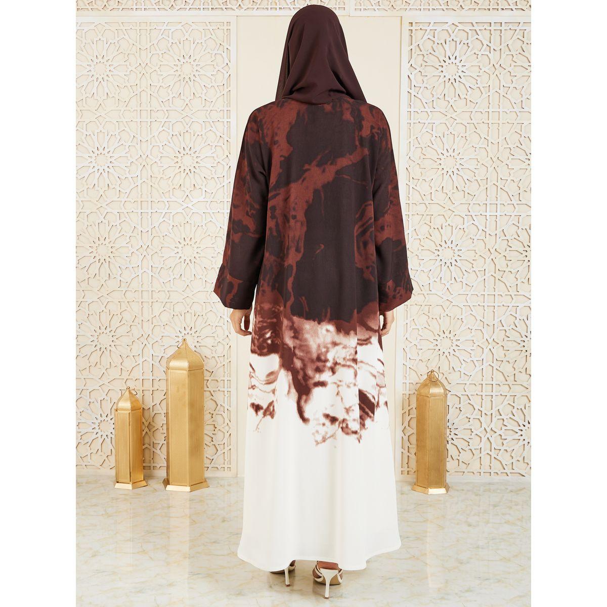Modiste X Styli  Marble Print Button Closure Abaya-women-arabicclothing-abayas-image-6