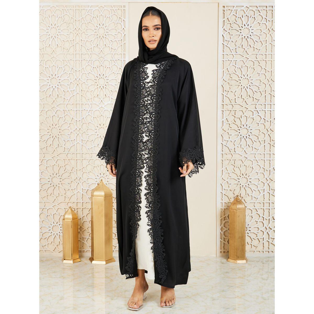 Modiste X Styli  Embroidered Lace Trim Abaya-women-arabicclothing-abayas-image-1
