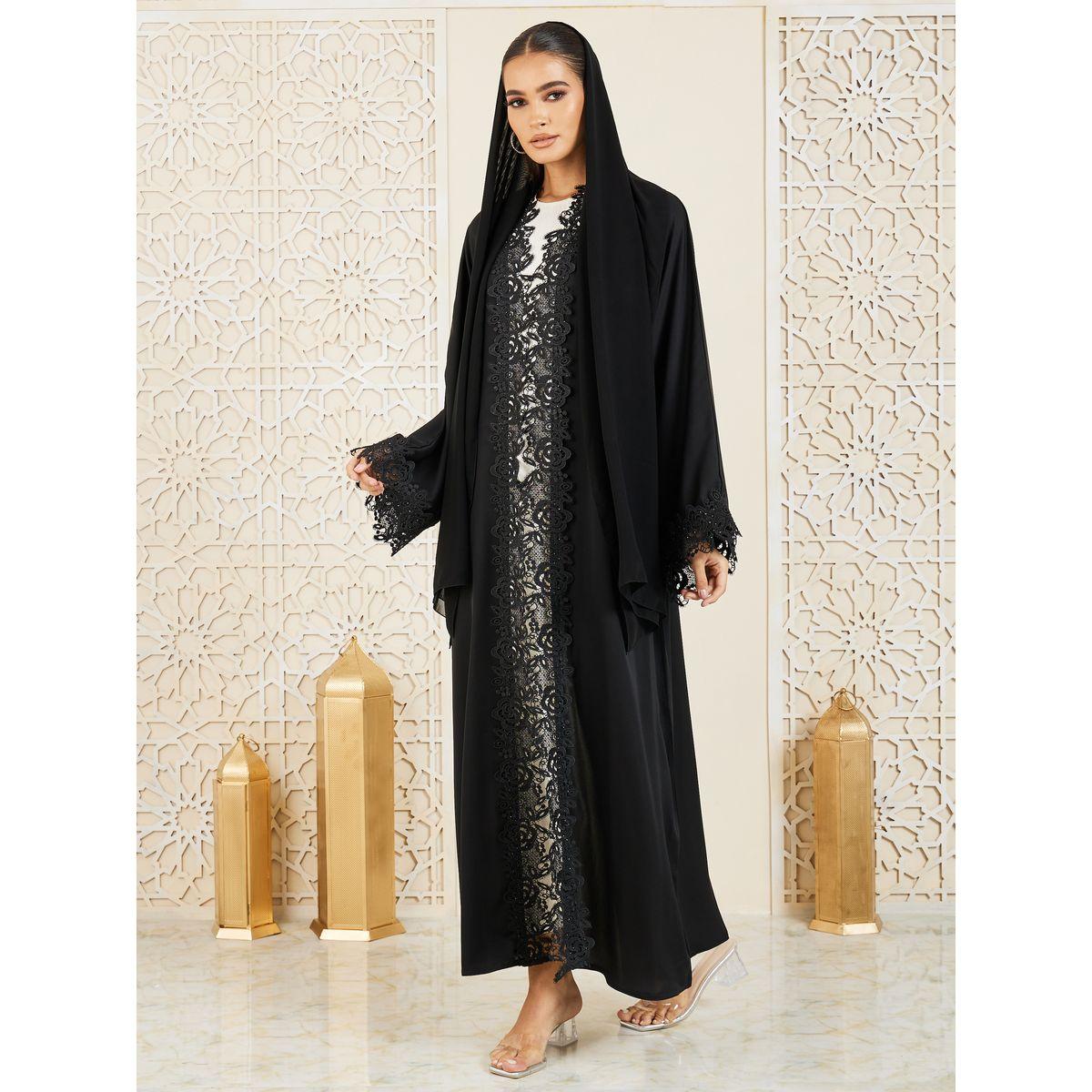 Modiste X Styli  Embroidered Lace Trim Abaya-women-arabicclothing-abayas-image-2