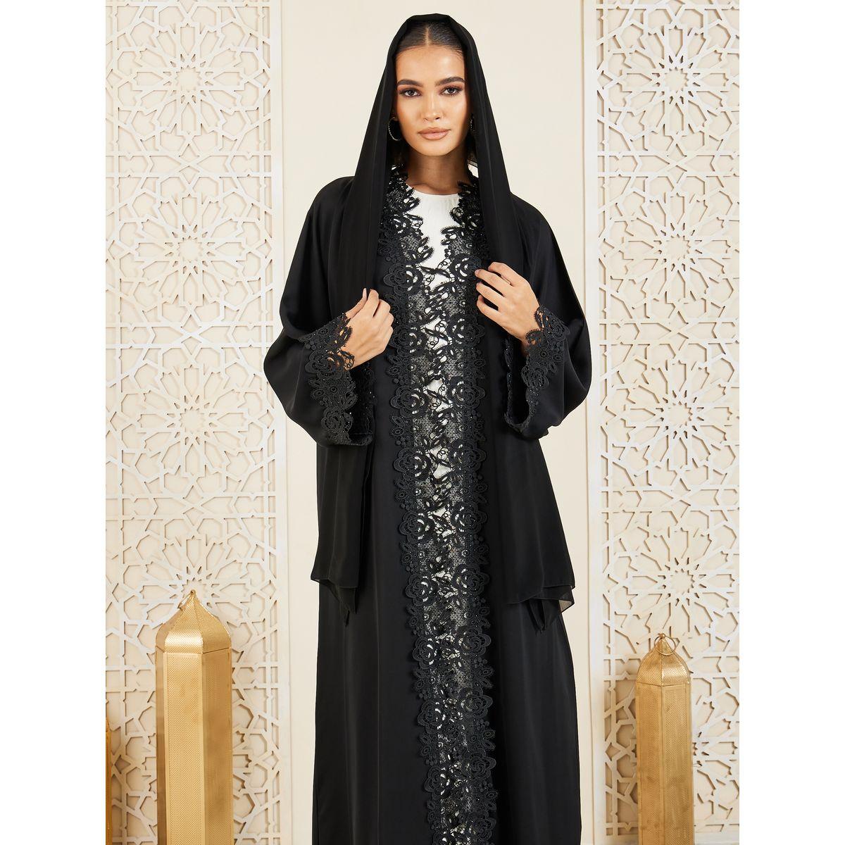 Modiste X Styli  Embroidered Lace Trim Abaya-women-arabicclothing-abayas-image-3