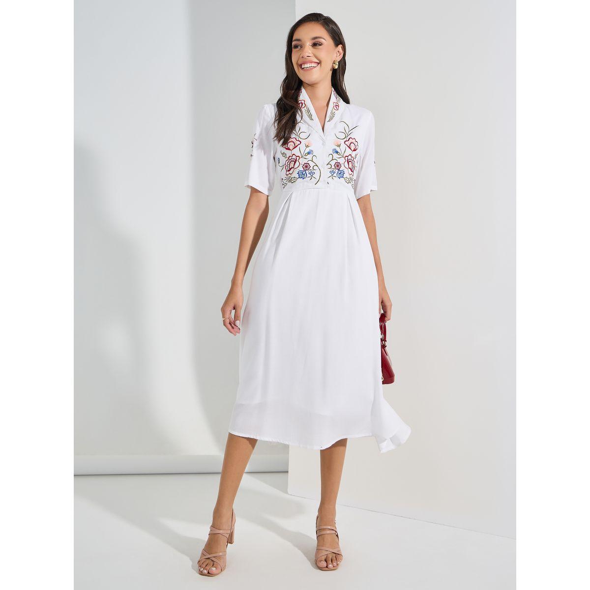 Styli Embroidered Panel Collared A-Line Midi Dress-women-clothing-dresses-image-1