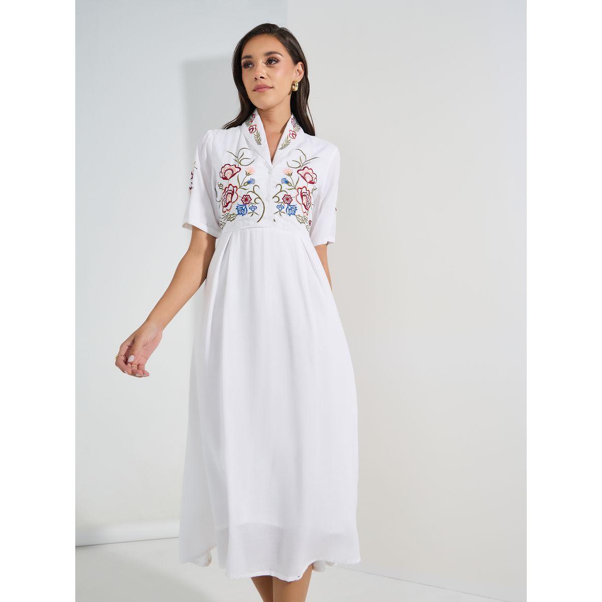 Styli Embroidered Panel Collared A-Line Midi Dress-women-clothing-dresses-image-2