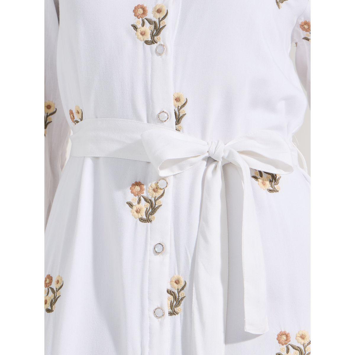 Styli Floral Embroidery Shirt Maxi Dress with Tie Belt-women-clothing-dresses-image-3