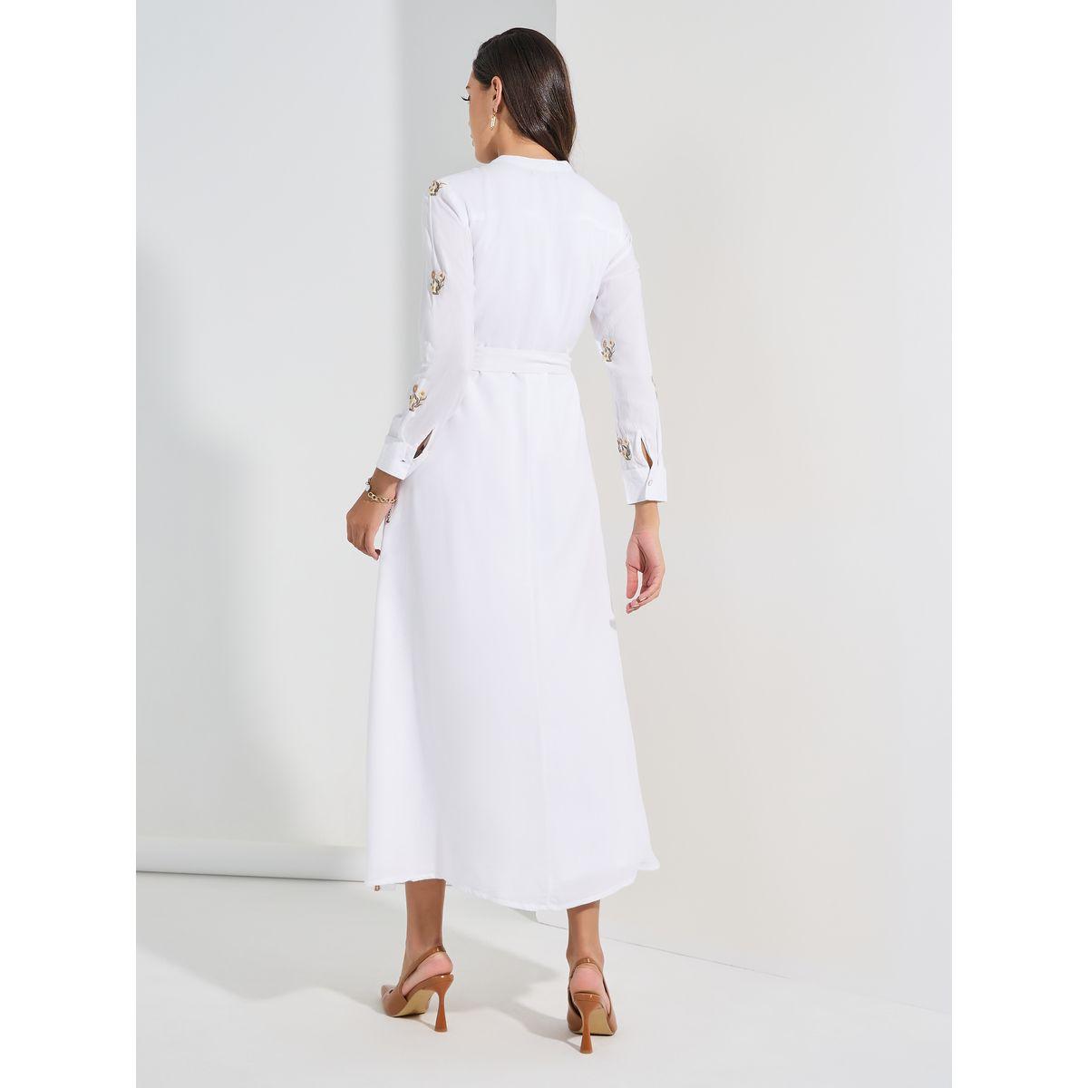 Styli Floral Embroidery Shirt Maxi Dress with Tie Belt-women-clothing-dresses-image-4