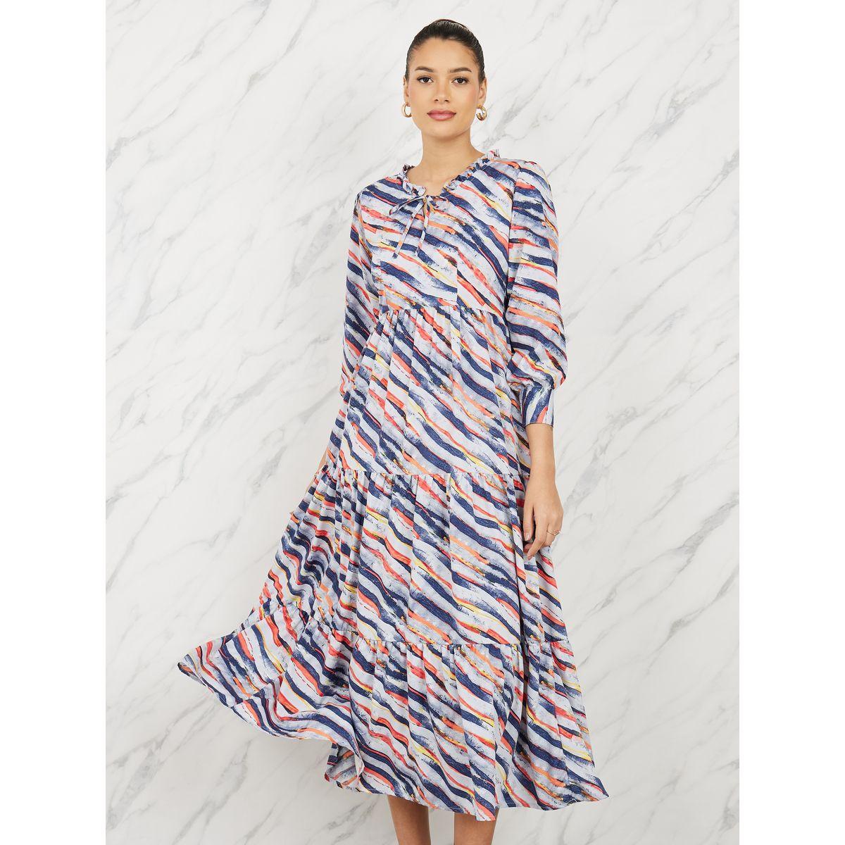 فستان ميدي بكسرات مع ياقة بأربطة-women-clothing-dresses-image-2