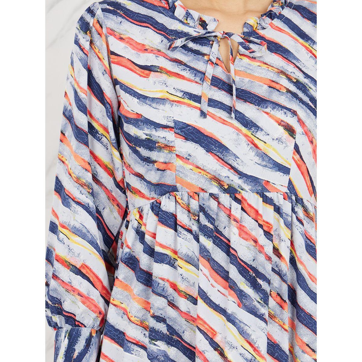 Styli Abstract Print Tie Up Neck Tiered Midi Dress-women-clothing-dresses-image-3