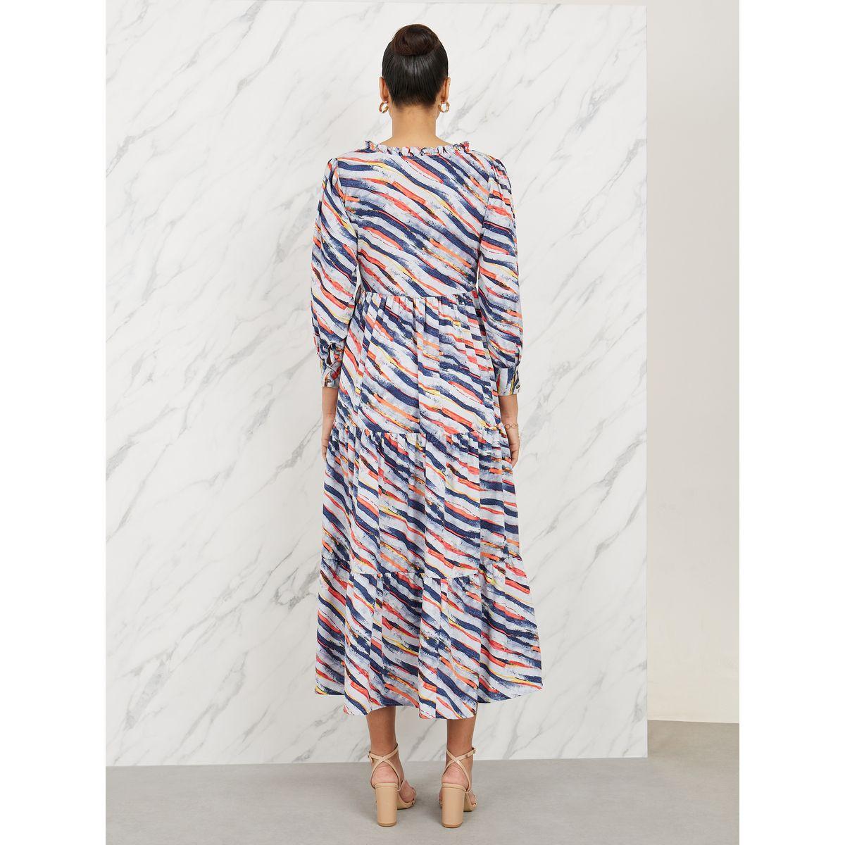 فستان ميدي بكسرات مع ياقة بأربطة-women-clothing-dresses-image-4