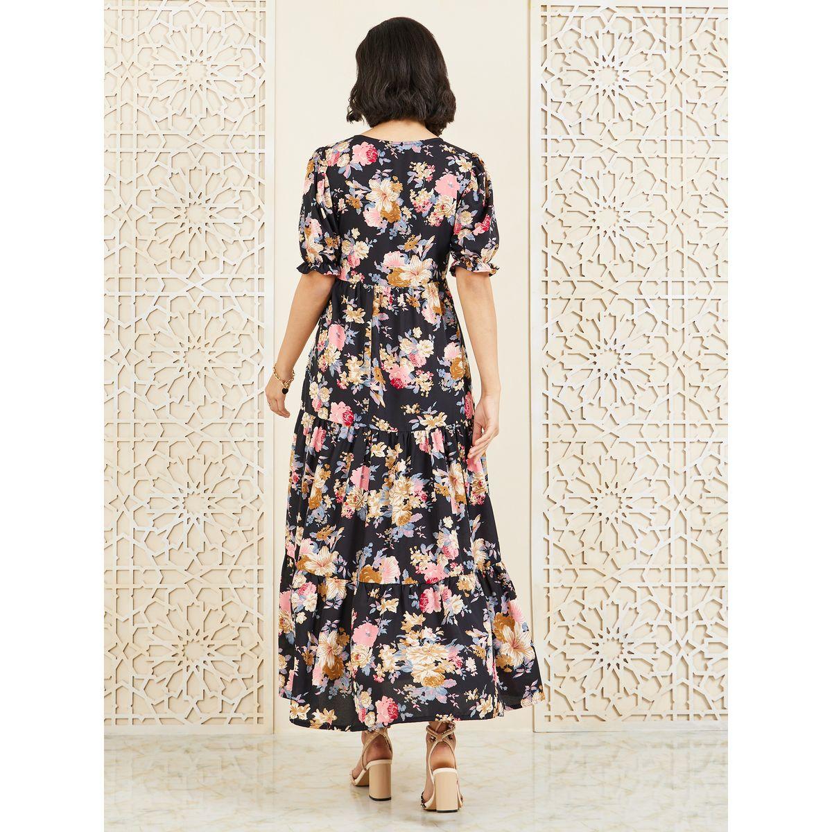 Styli Floral Print Puff Sleeves Tiered Maxi Dress-women-clothing-dresses-image-4