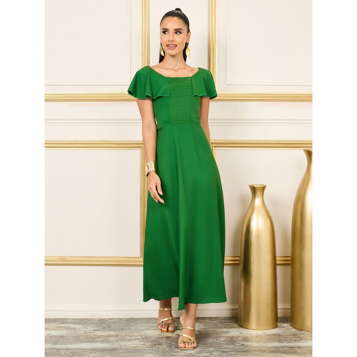 فستان طويل بتفاصيل درزات مع كشكش-women-clothing-dresses-image-1