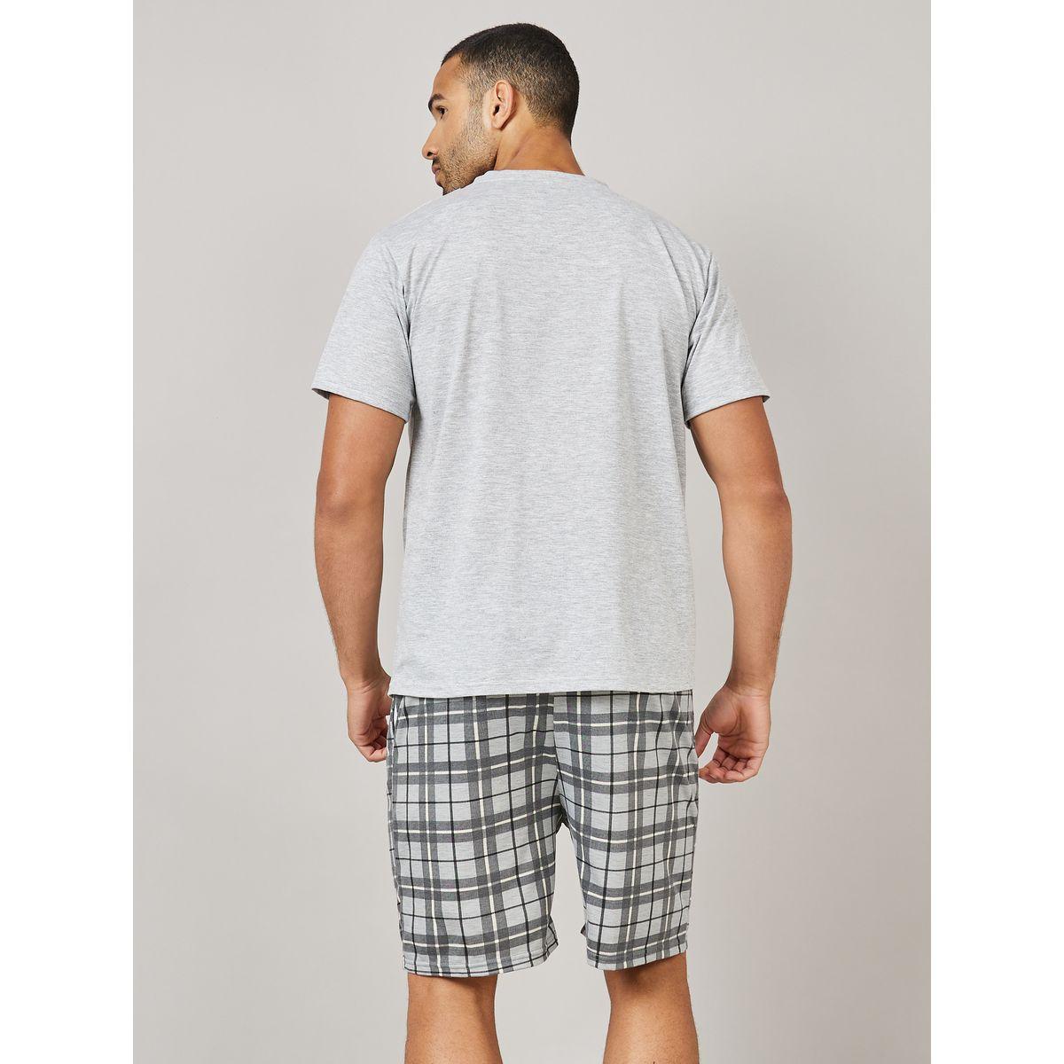 Styli Unwind Checkered Pocket Crew Neck T-Shirt and Shorts Set-men-clothing-nightwear-sets-image-5