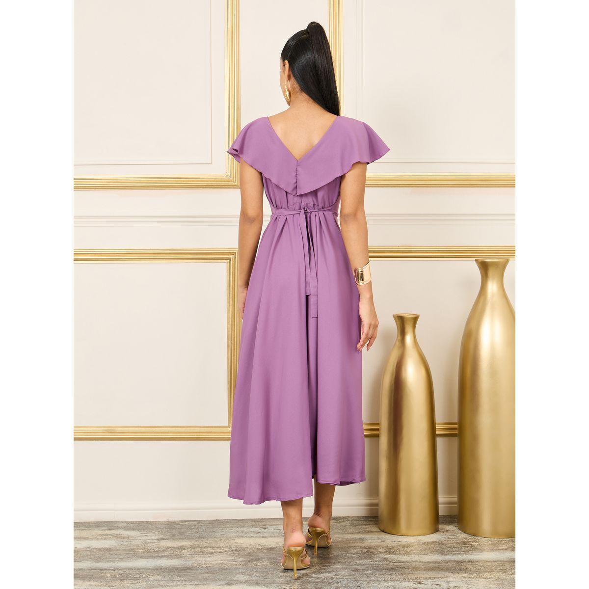 فستان طويل بتفاصيل درزات مع كشكش-women-clothing-dresses-image-4