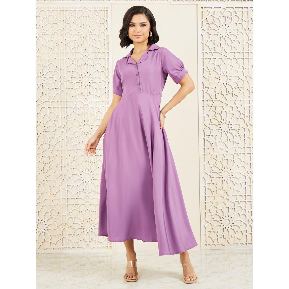 فستان طويل سادة بياقة كوبان-women-clothing-dresses-image-1