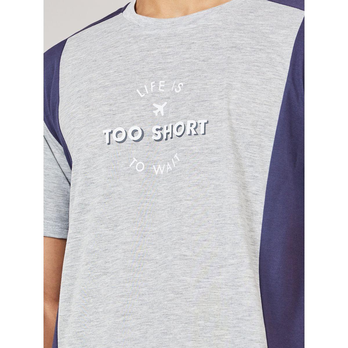 Styli Unwind Colorblock Life Is Too Short Print Crew Neck T-Shirt and Short Set-men-clothing-nightwear-sets-image-3