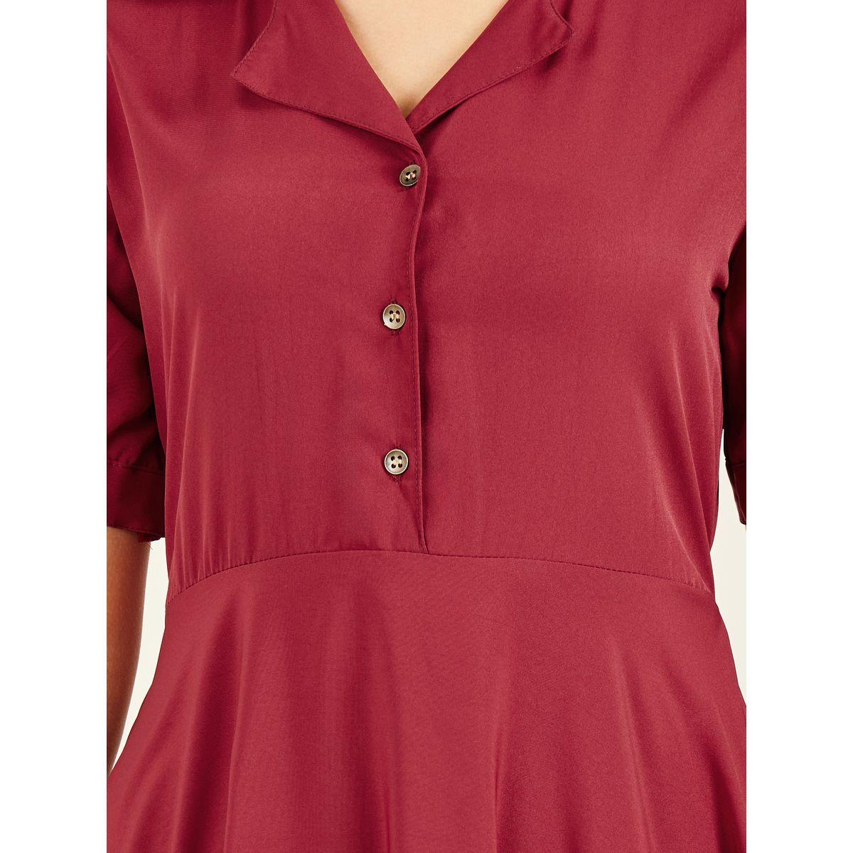Styli Solid Cuban Collar A-Line Shirt Maxi Dress-women-clothing-dresses-image-3
