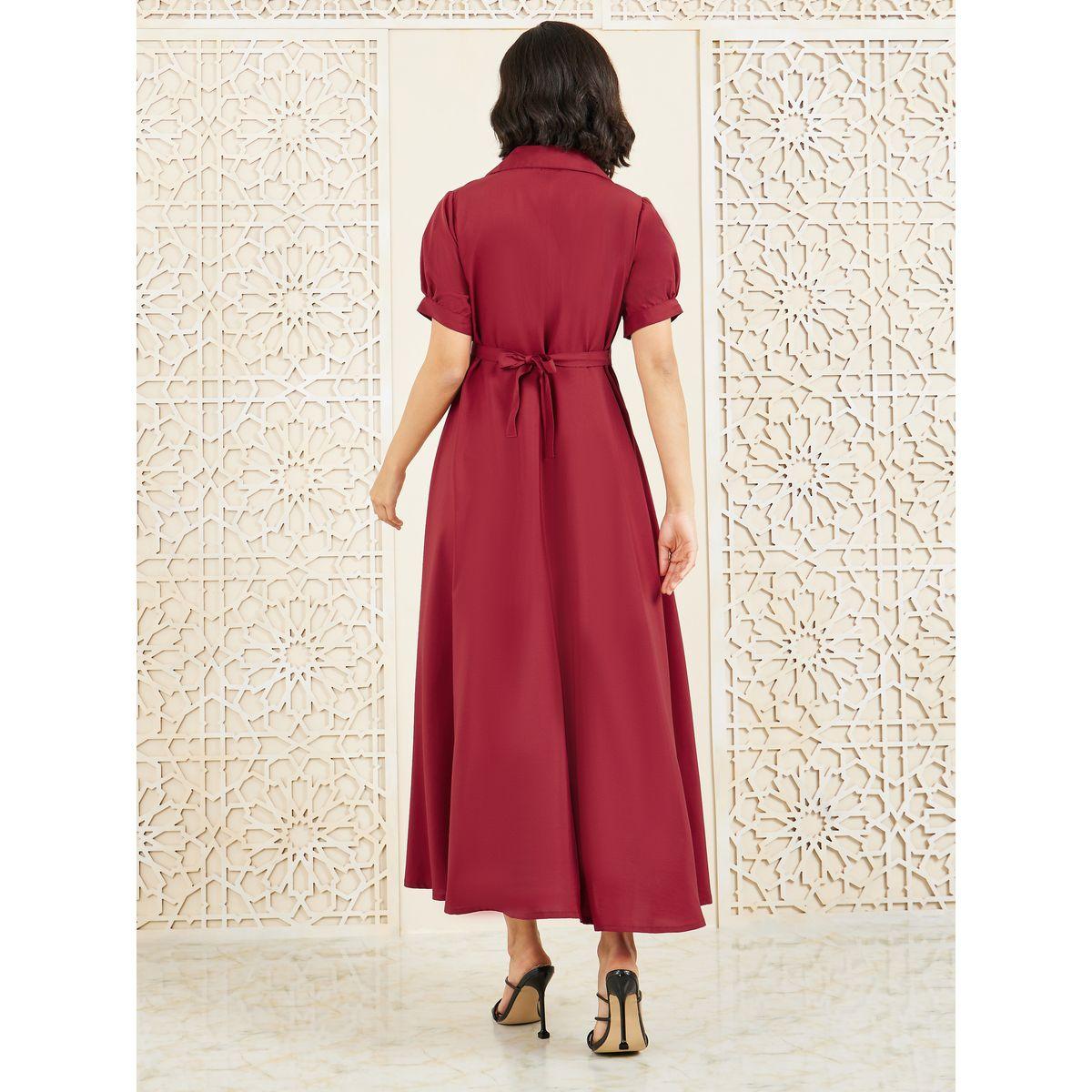 Styli Solid Cuban Collar A-Line Shirt Maxi Dress-women-clothing-dresses-image-4
