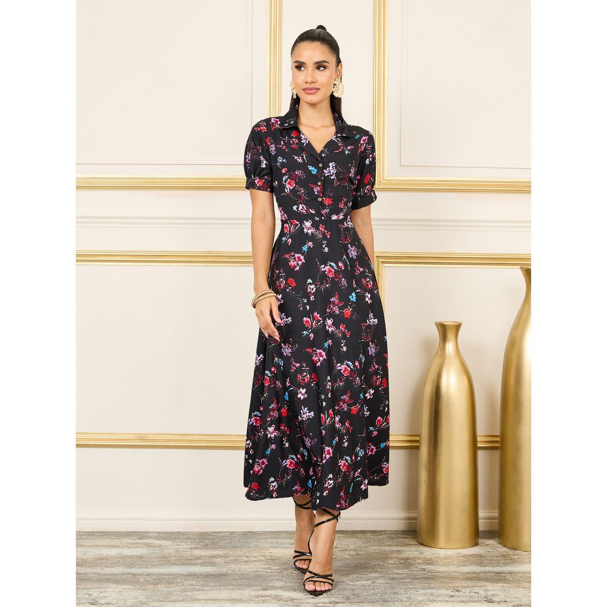 فستان طويل مطبع بطبعة زهور-women-clothing-dresses-image-1