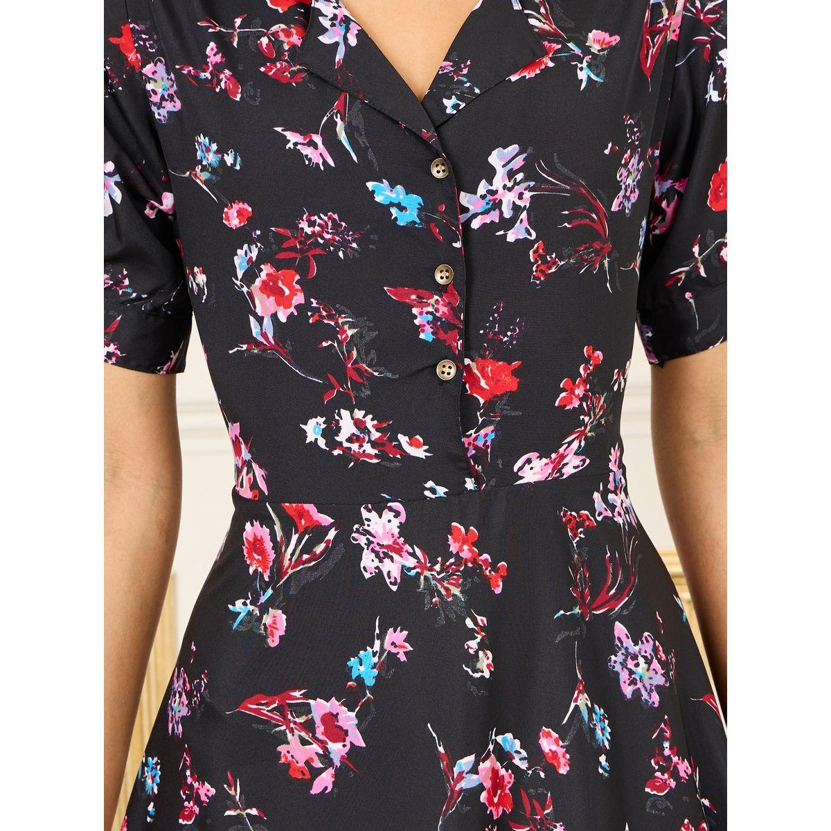 Styli Floral Print Notch Lapel Collar A-Line Maxi Dress-women-clothing-dresses-image-3