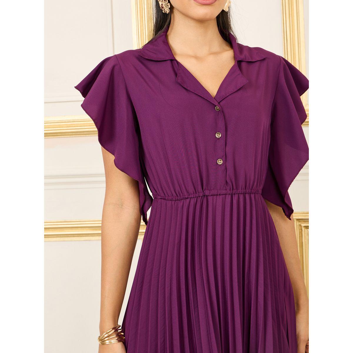 فستان ماكسي من نوع أكورديون مطوي بفتحة برقبة على شكل حرف A-women-clothing-dresses-image-3