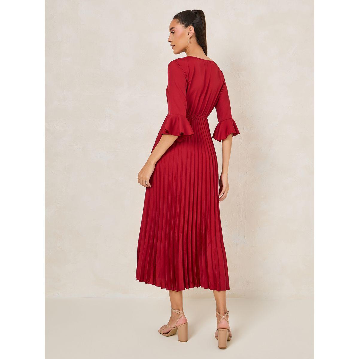 فستان ميدي بكسرات واكمام بنمط جرس-women-clothing-dresses-image-5