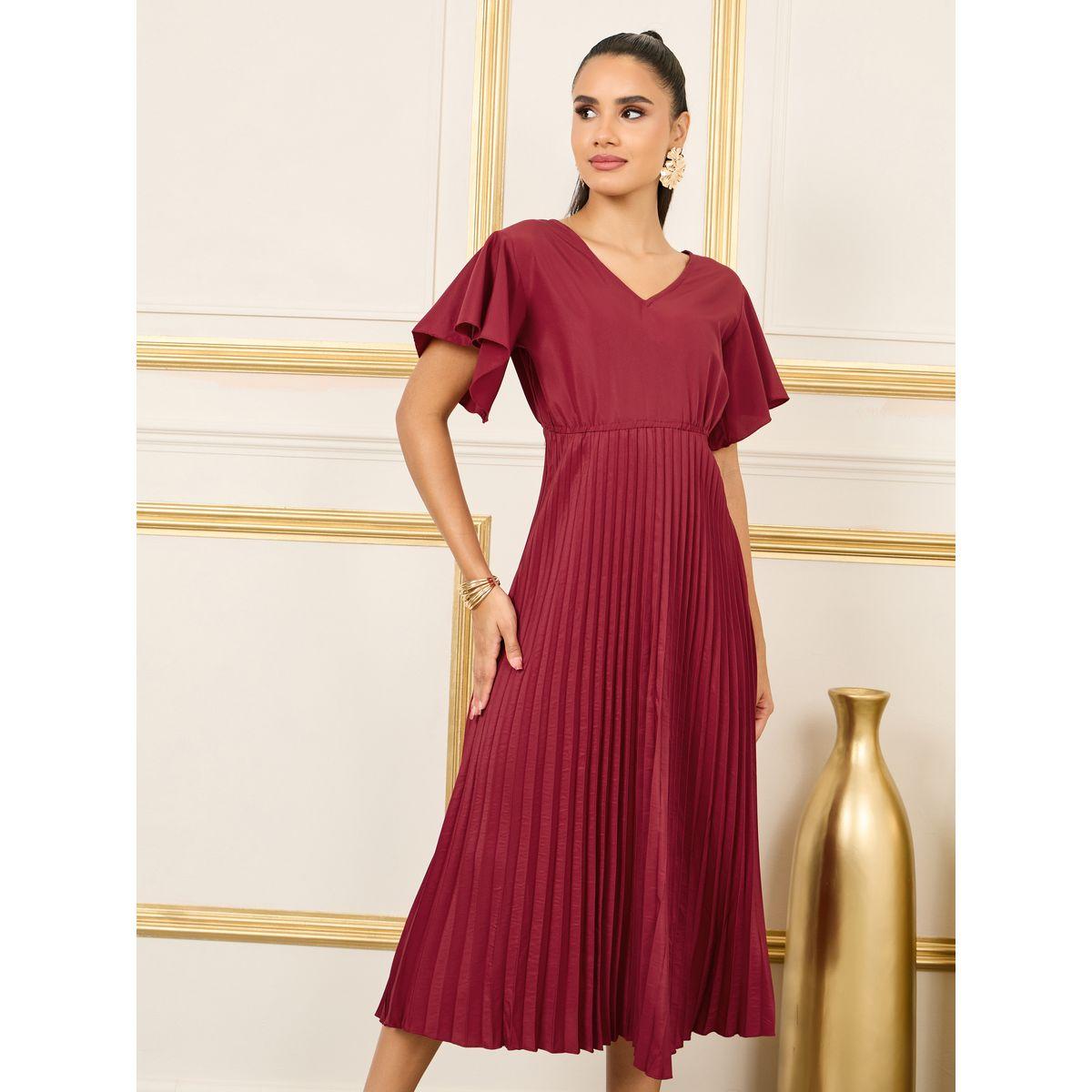 فستان ميدي بكسرات واكمام آنجل-women-clothing-dresses-image-2