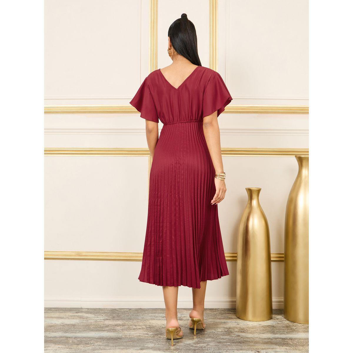 Styli Accordion Pleated Angel Sleeves A-line Midi Dress-women-clothing-dresses-image-4