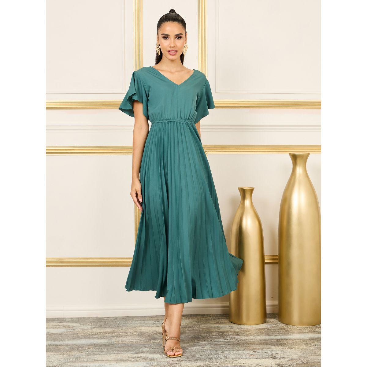 فستان ميدي بكسرات واكمام آنجل-women-clothing-dresses-image-1