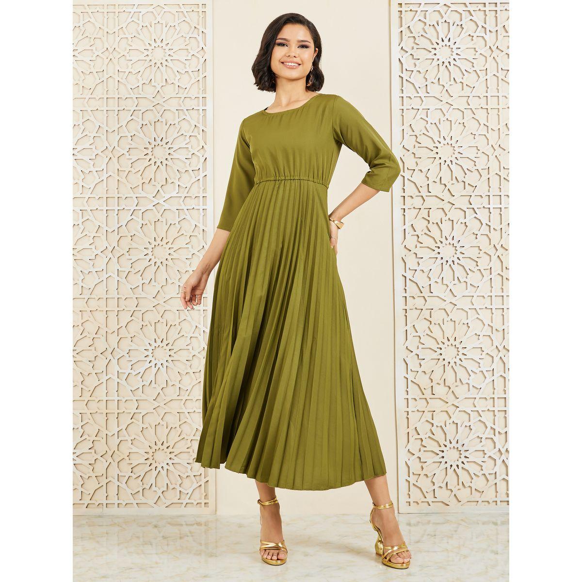 فستان طويل بحافة واسعة وكسرات-women-clothing-dresses-image-1