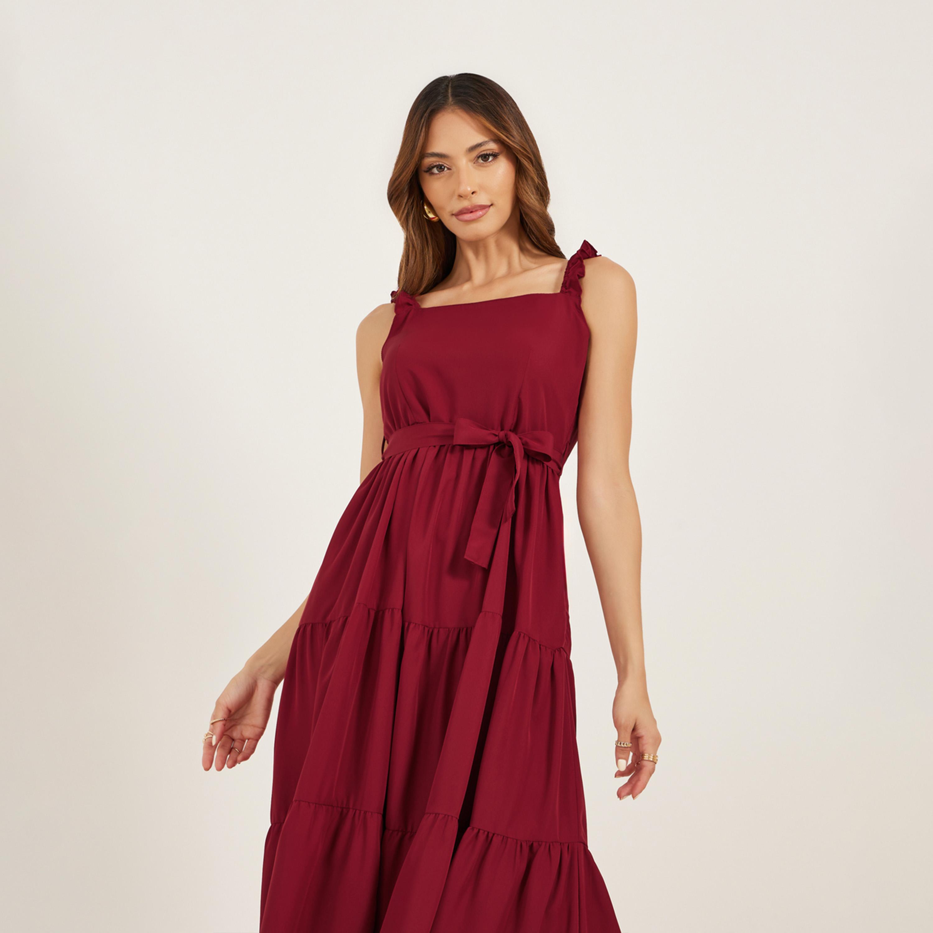 Styli Solid Sleeveless Tiered A-Line Maxi Dress-women-clothing-dresses-image-3