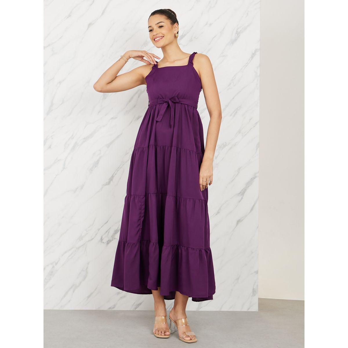 فستان طويل سادة بكسرات مع اربطة-women-clothing-dresses-image-1