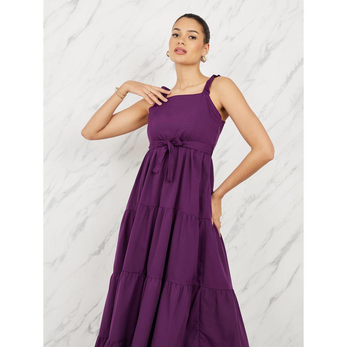 Styli Solid Strappy Tiered Maxi Dress with Self Tie Up-women-clothing-dresses-image-2