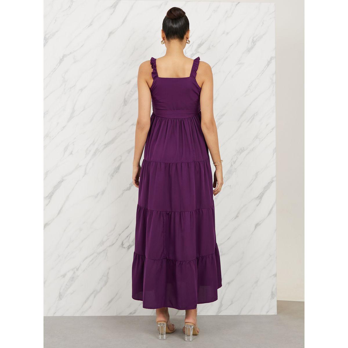 Styli Solid Strappy Tiered Maxi Dress with Self Tie Up-women-clothing-dresses-image-4