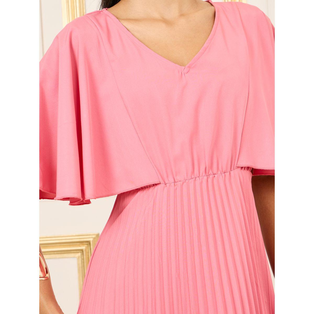 Styli Solid Angel Sleeves Pleated A-line Maxi Dress-women-clothing-dresses-image-3