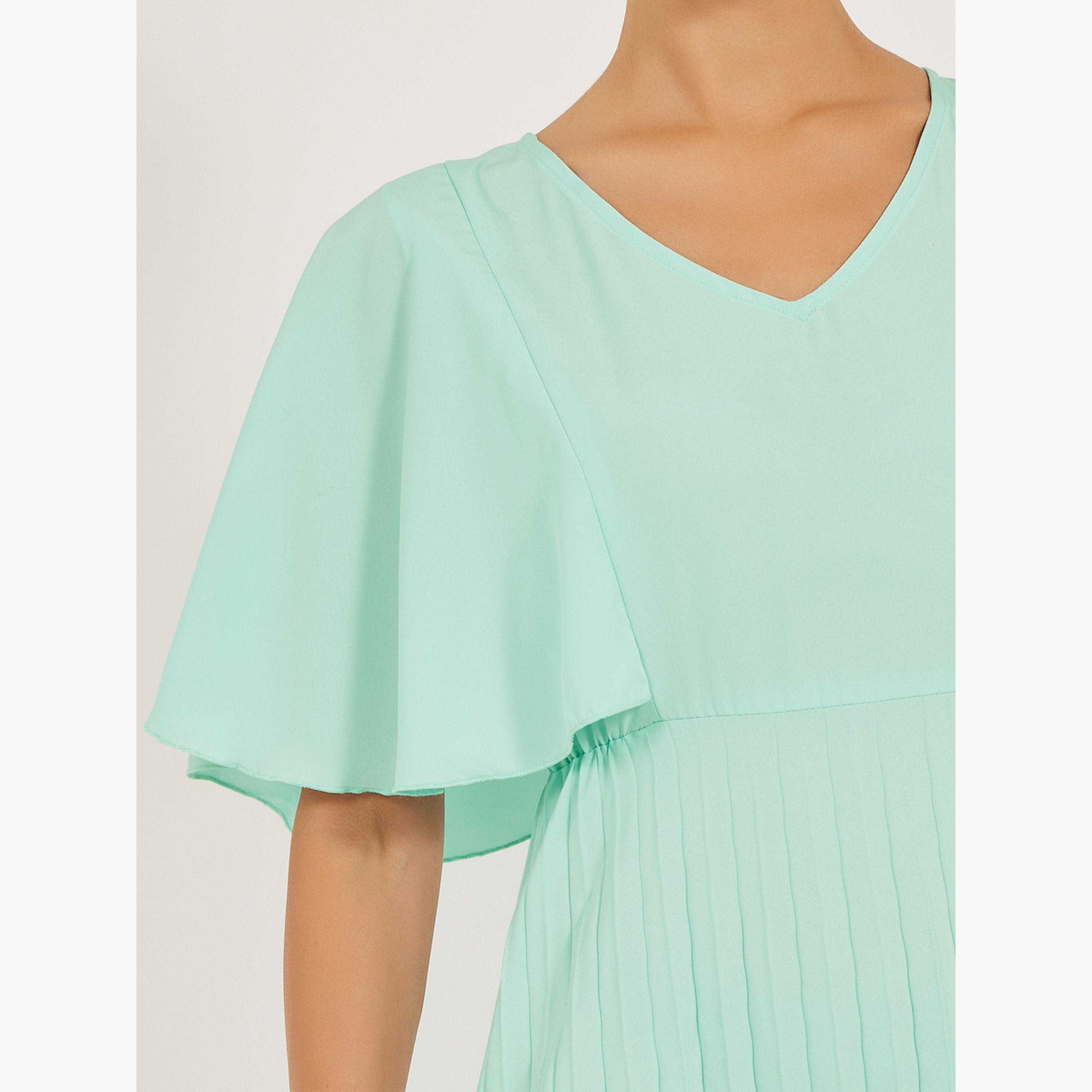 ستايلي - فستان ماكسي من الكريب بتصميم A بأكمام منسدلة وأكمام واسعة-women-clothing-dresses-image-4