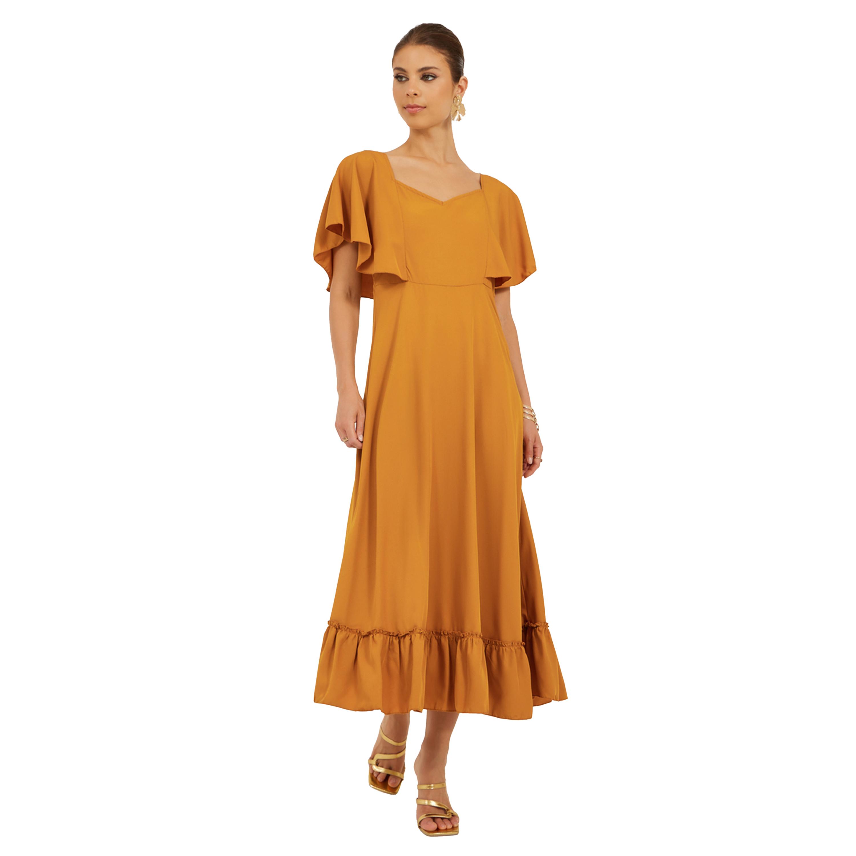 Styli Solid Sweetheart Neck Cape Sleeves A-Line Midi Dress-women-clothing-dresses-image-1