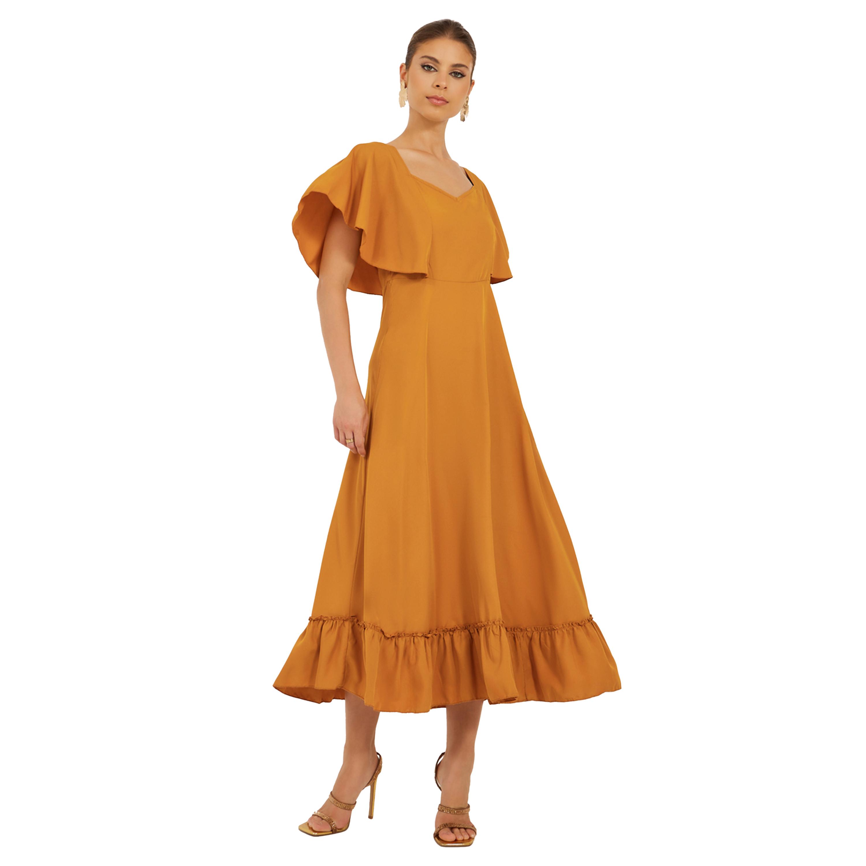 Styli Solid Sweetheart Neck Cape Sleeves A-Line Midi Dress-women-clothing-dresses-image-2