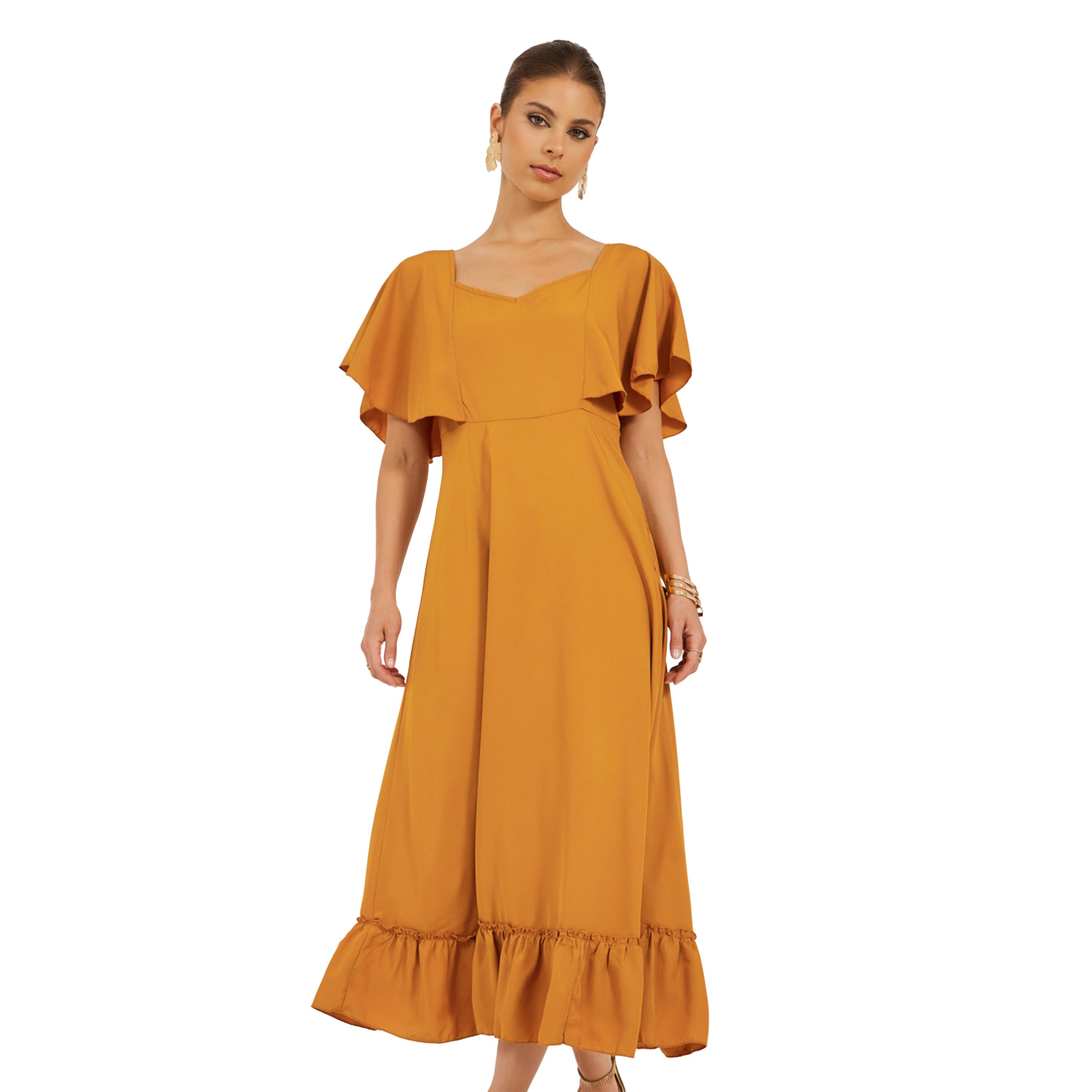 ستايلي -  فستان متوسط الطول بياقة على شكل قلب وأكمام كاب على شكل حرف A-women-clothing-dresses-image-3