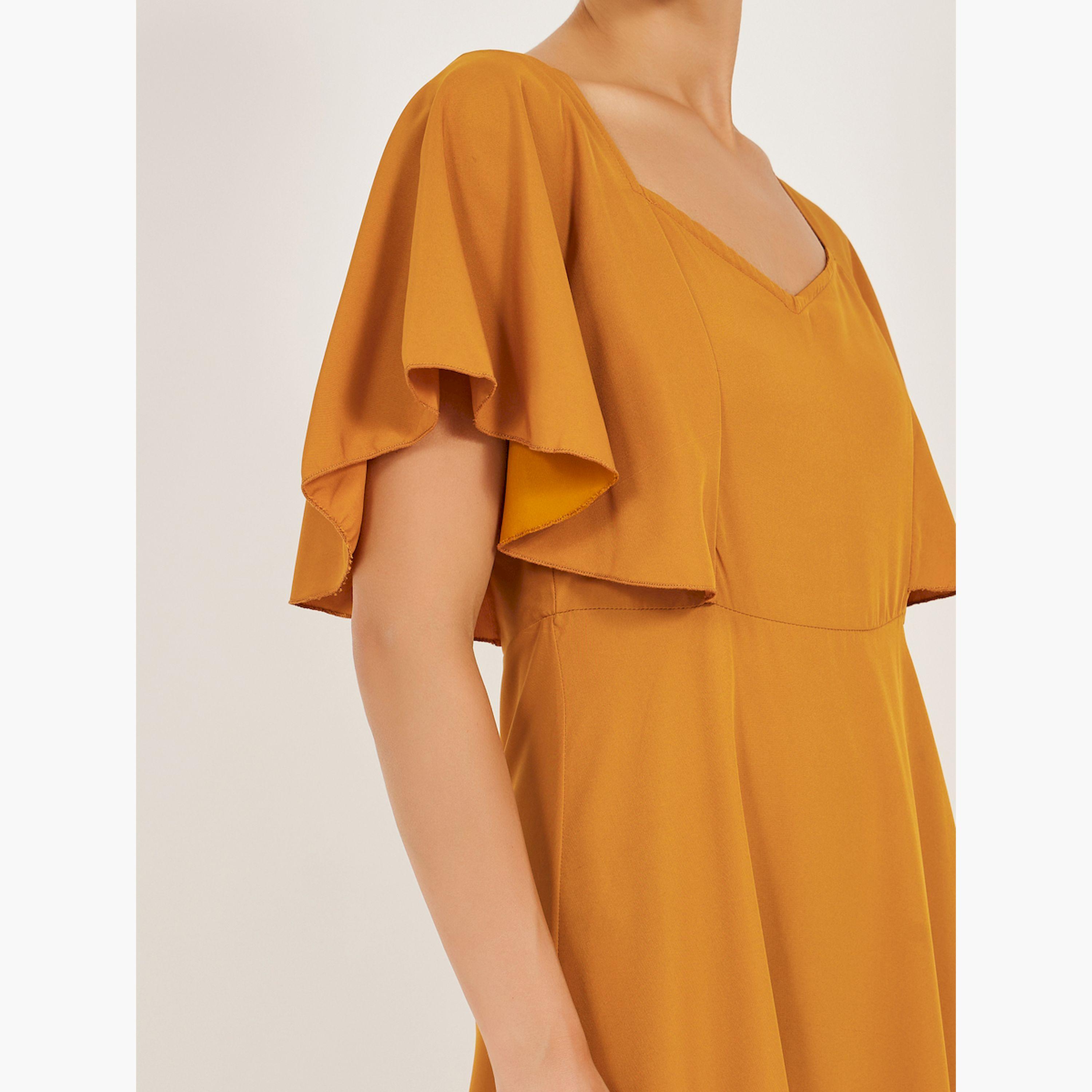 ستايلي -  فستان متوسط الطول بياقة على شكل قلب وأكمام كاب على شكل حرف A-women-clothing-dresses-image-4