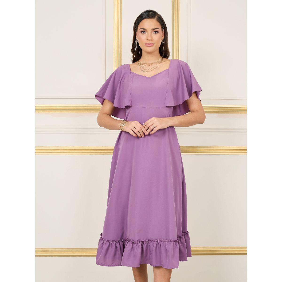 فستان ميدي سادة مع تفاصيل كشكش-women-clothing-dresses-image-2