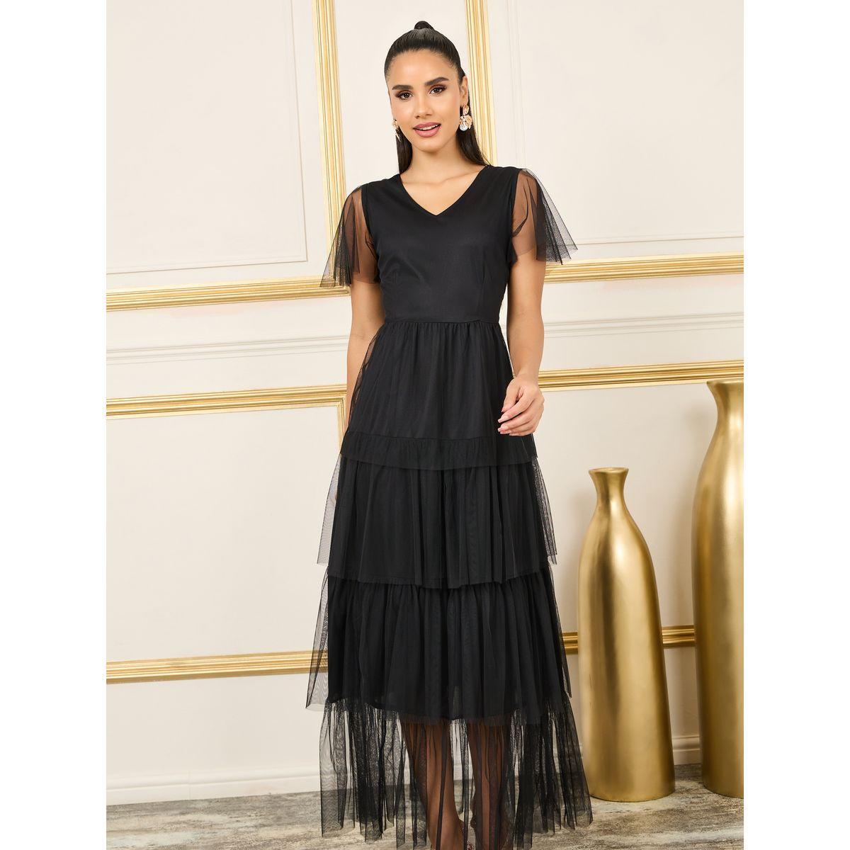 Styli Mesh Ruffle Layered Tiered Midi Dress-women-clothing-dresses-image-2