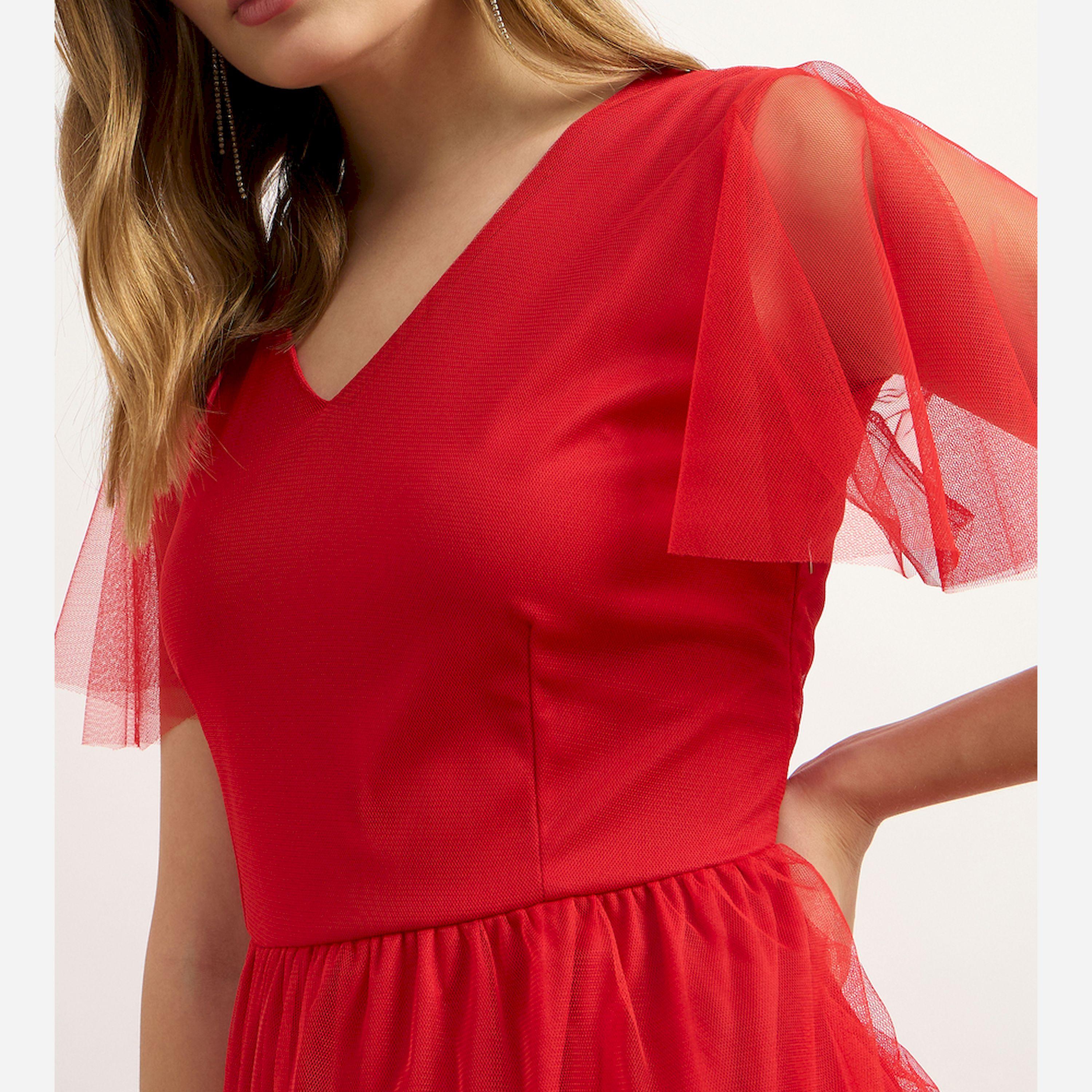 Styli Solid Layered Net Half Sleeves Tiered Maxi Dress-women-clothing-dresses-image-4