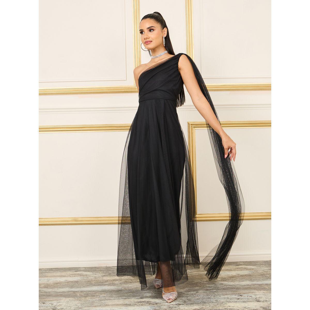 Styli Mesh Insert One Shoulder Maxi Dress-women-clothing-dresses-image-1