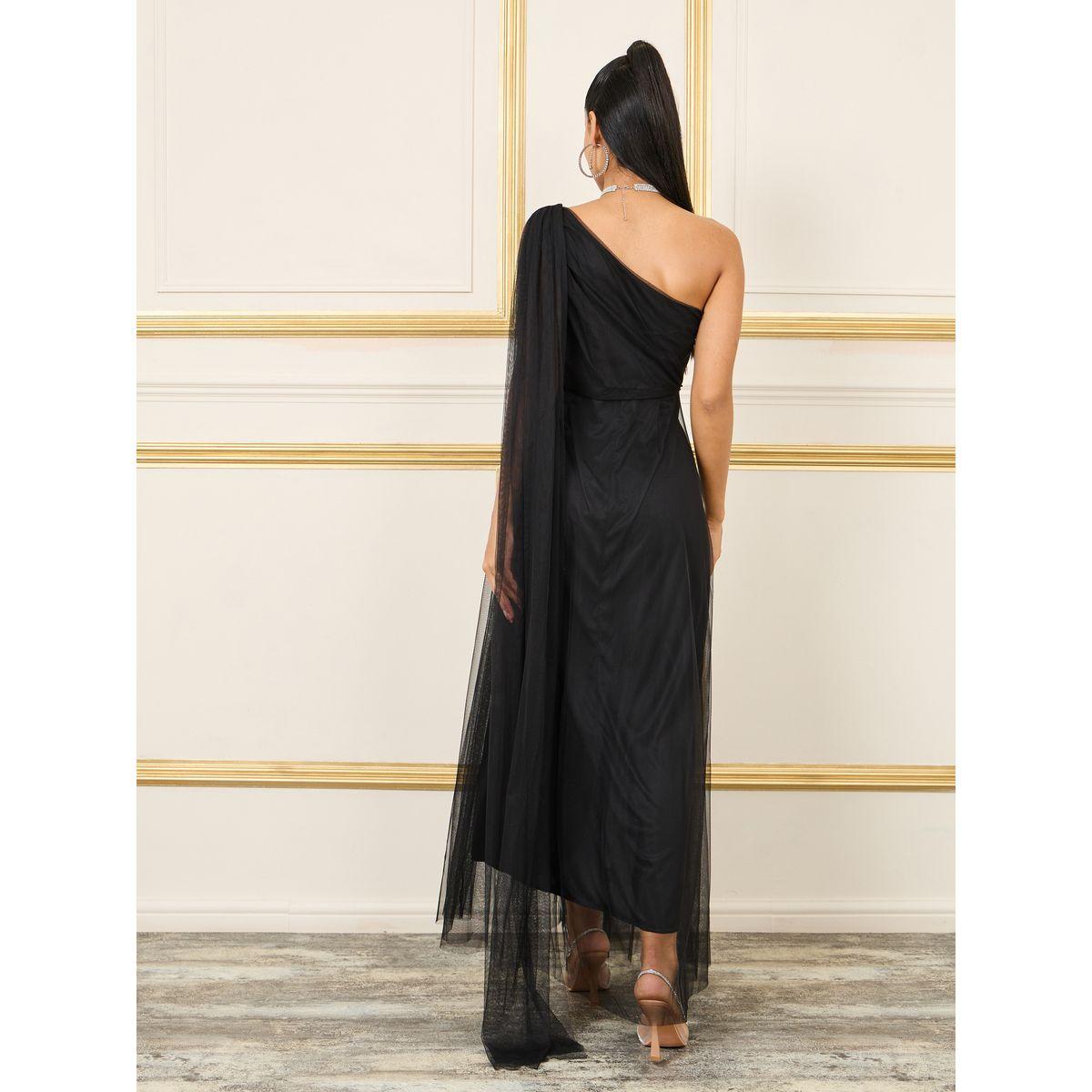 فستان طويل بكتف واحد وتداخلات شبكية-women-clothing-dresses-image-4