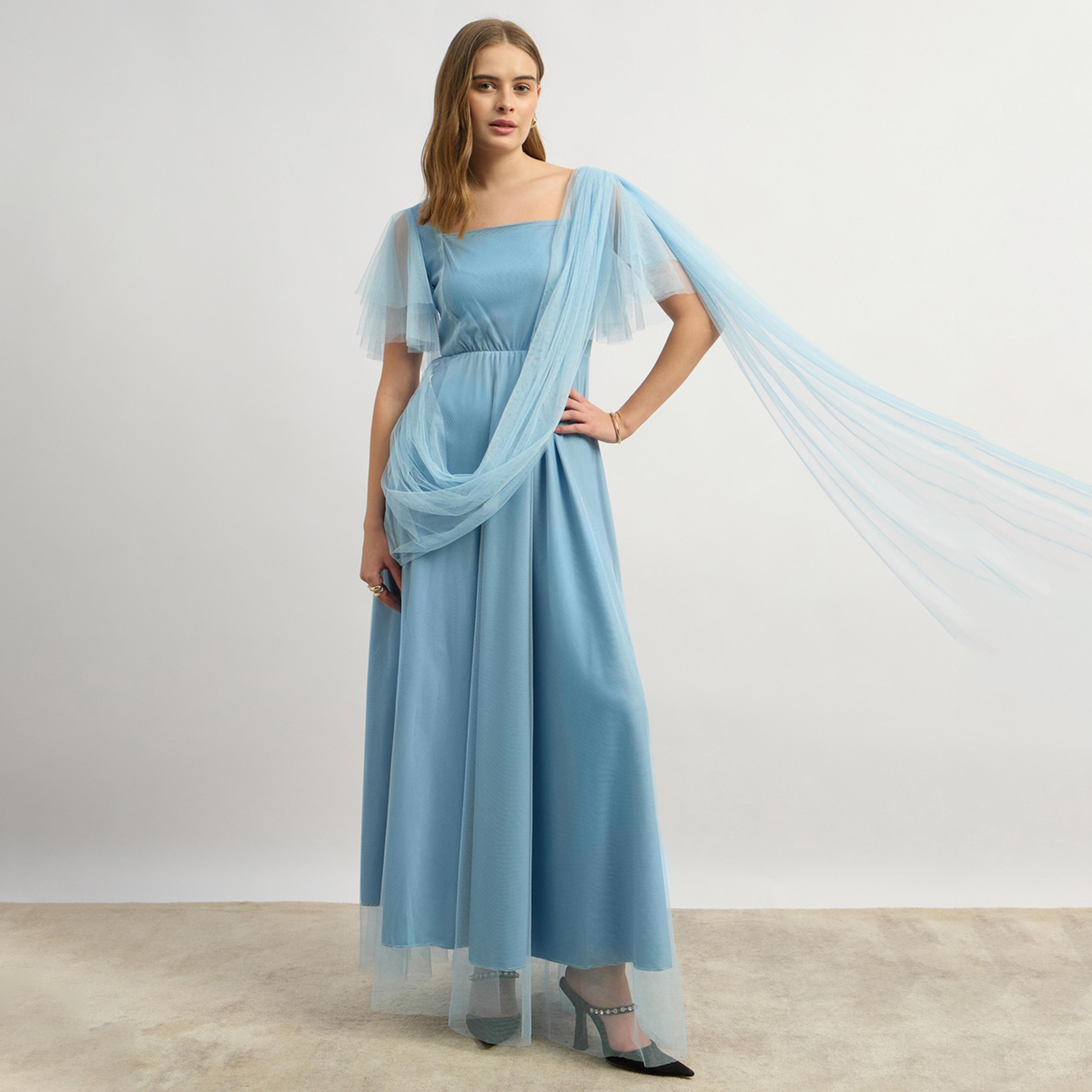 ستايلي - فستان ماكسي سادة بأكمام نصفية وقصة حرف A-women-clothing-dresses-image-2