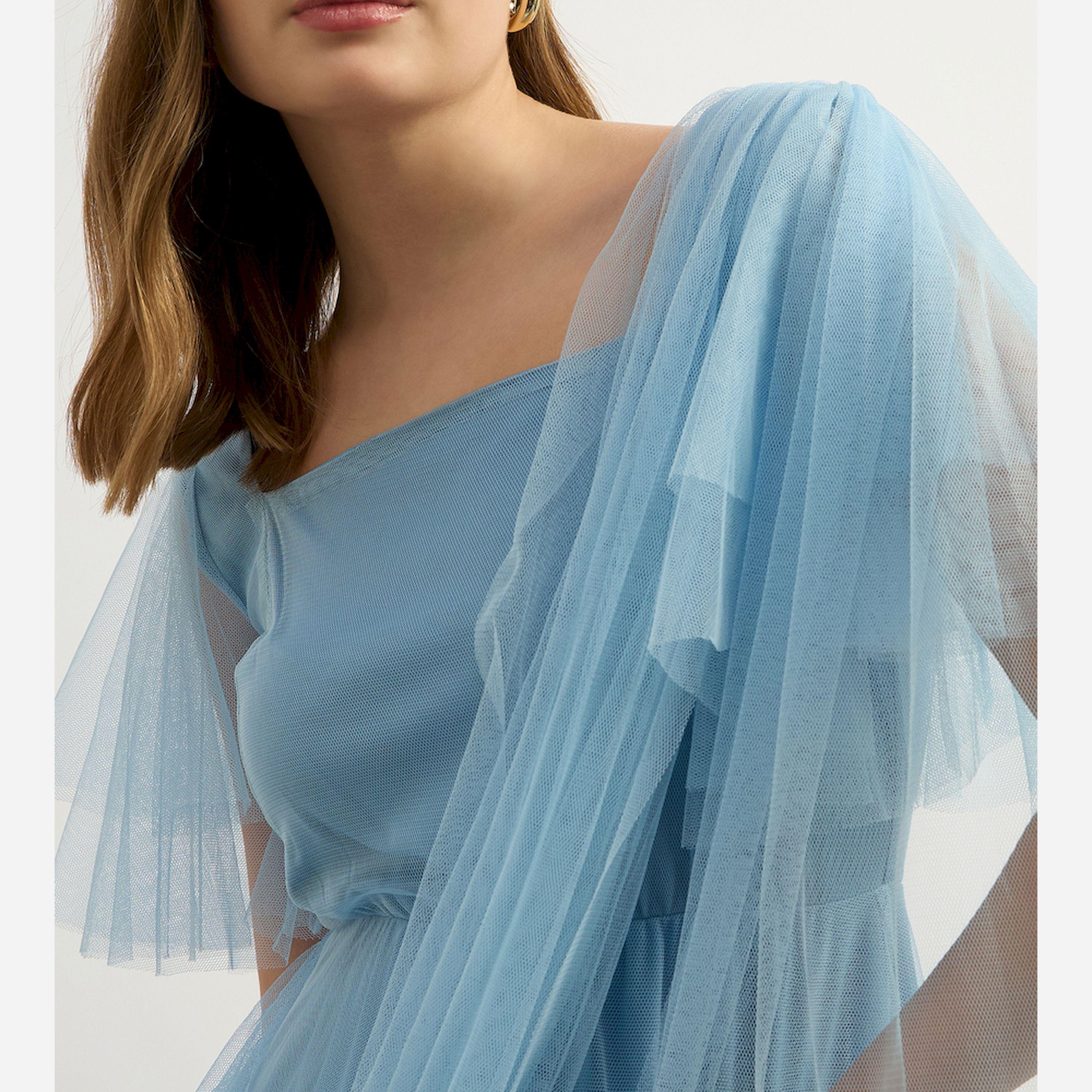 Styli Plain Solid Net Half Sleeves A-Line Maxi Dress-women-clothing-dresses-image-4