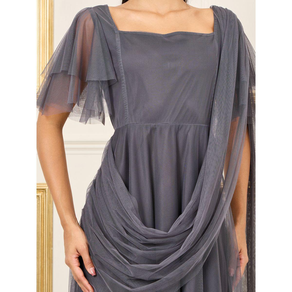 Styli Drape Mesh Insert Square Neck A-line Maxi Dress-women-clothing-dresses-image-3
