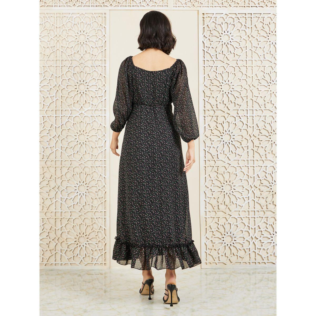 فستان طويل بكشكش وياقة على شكل قلب-women-clothing-dresses-image-4