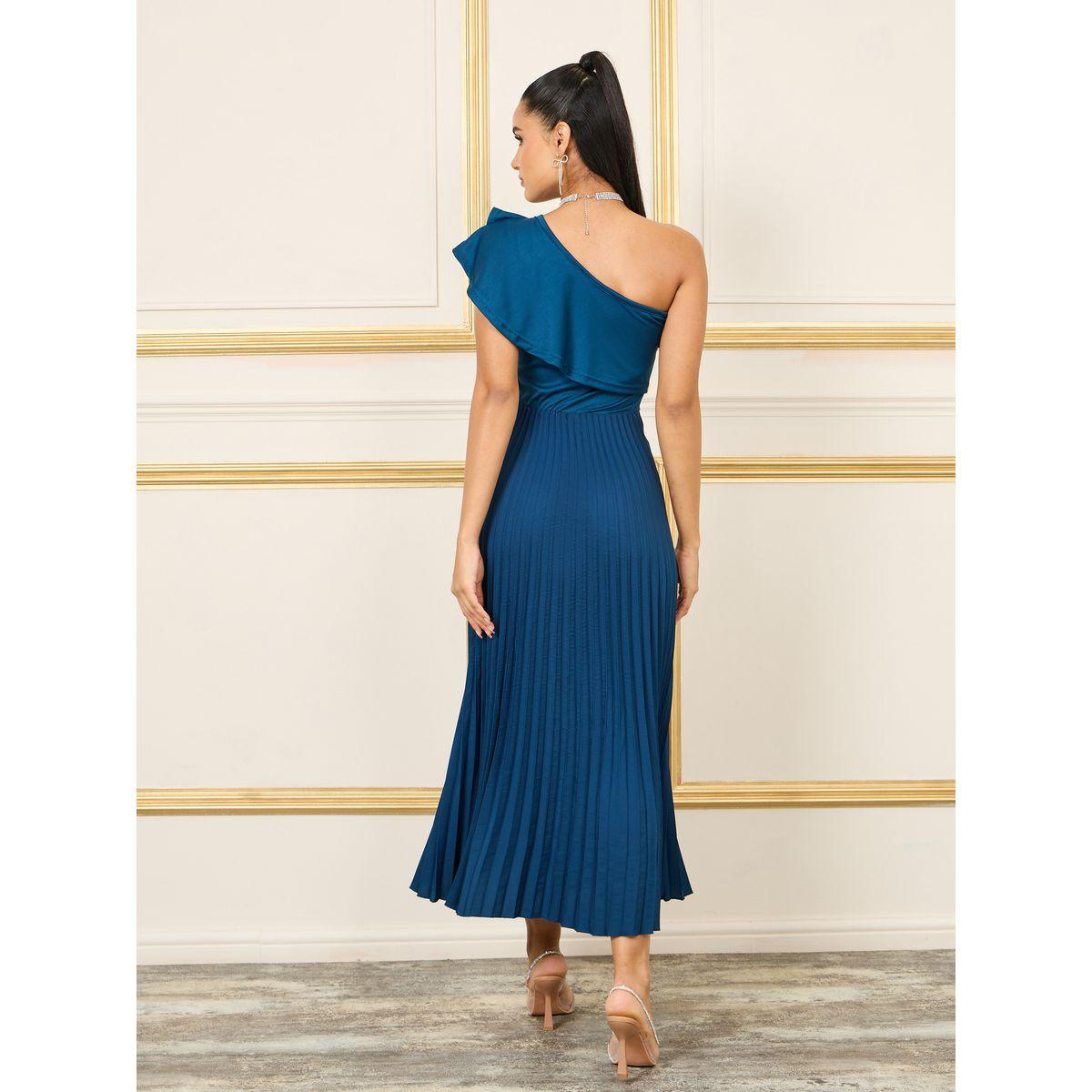 فستان طويل بكسرات وكتف واحد-women-clothing-dresses-image-4