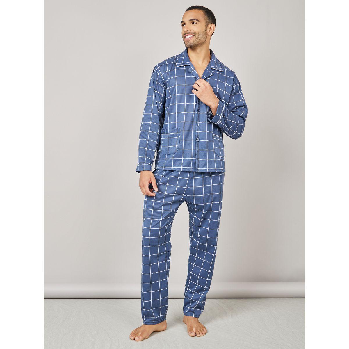 Styli Unwind Checkered Woven Pocket Shirt and Pyjama Set-men-clothing-nightwear-sets-image-1