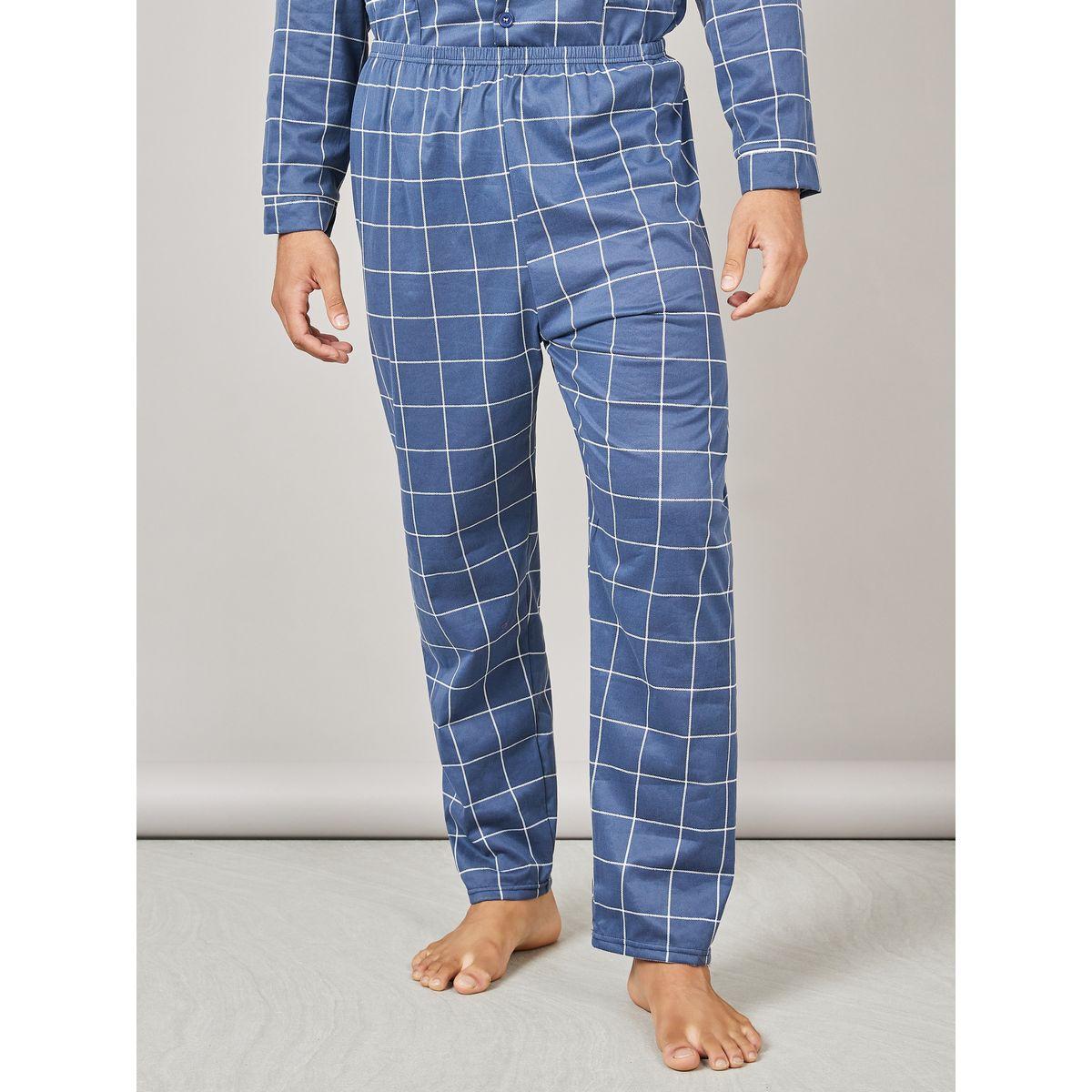 Styli Unwind Checkered Woven Pocket Shirt and Pyjama Set-men-clothing-nightwear-sets-image-4
